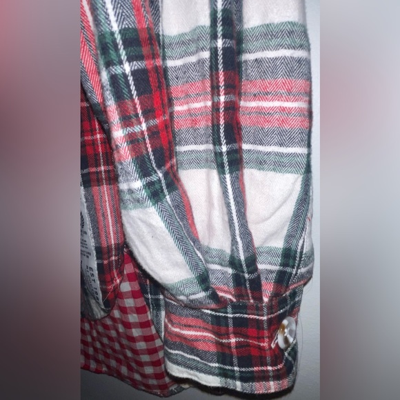 River Island Red White Green Check Plaid Oversized Pleated Flannel Shirt Sz M - Picture 6 of 9